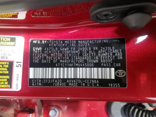 Photo 12 VIN: 4T1C11AK7MU445006 - TOYOTA CAMRY LE 