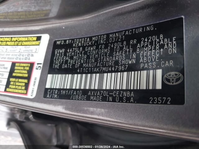 Photo 8 VIN: 4T1C11AK7MU447967 - TOYOTA CAMRY 