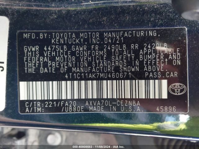 Photo 8 VIN: 4T1C11AK7MU460671 - TOYOTA CAMRY 