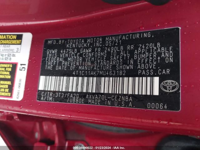 Photo 8 VIN: 4T1C11AK7MU463182 - TOYOTA CAMRY 