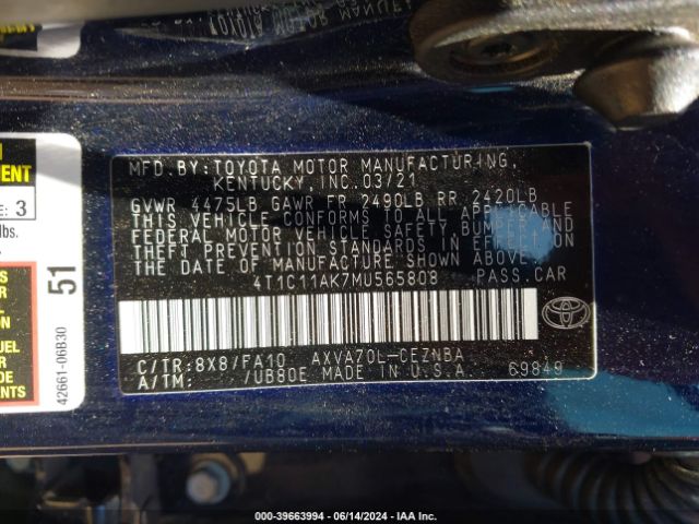 Photo 8 VIN: 4T1C11AK7MU565808 - TOYOTA CAMRY 