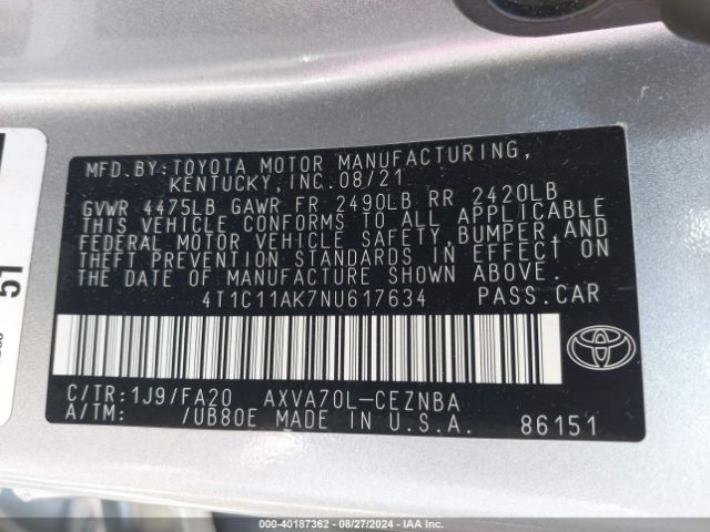 Photo 8 VIN: 4T1C11AK7NU617634 - TOYOTA CAMRY 