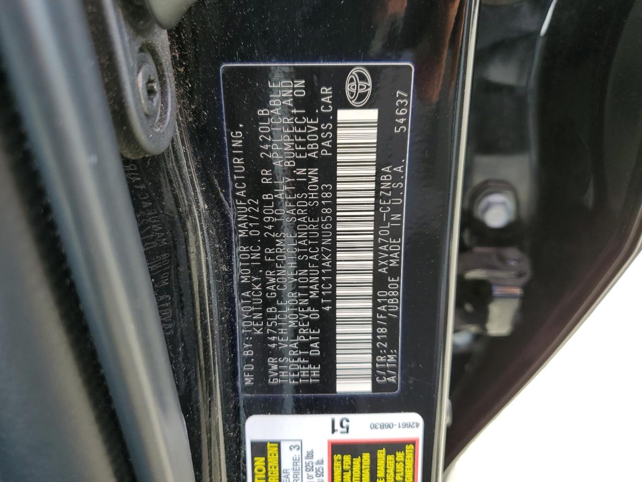 Photo 11 VIN: 4T1C11AK7NU658183 - TOYOTA CAMRY 