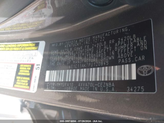 Photo 8 VIN: 4T1C11AK7PU120845 - TOYOTA CAMRY 