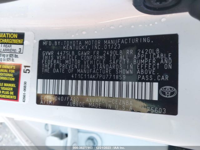 Photo 8 VIN: 4T1C11AK7PU771859 - TOYOTA CAMRY 