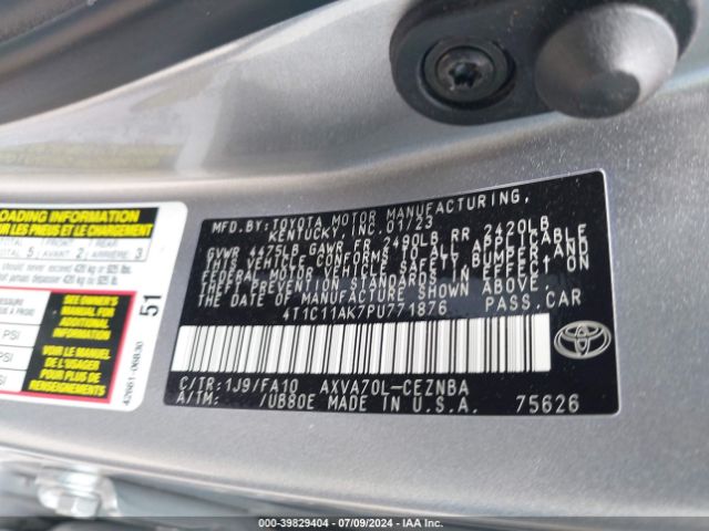 Photo 8 VIN: 4T1C11AK7PU771876 - TOYOTA CAMRY 