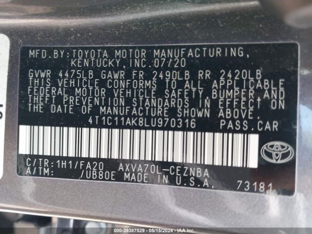 Photo 8 VIN: 4T1C11AK8LU970316 - TOYOTA CAMRY 