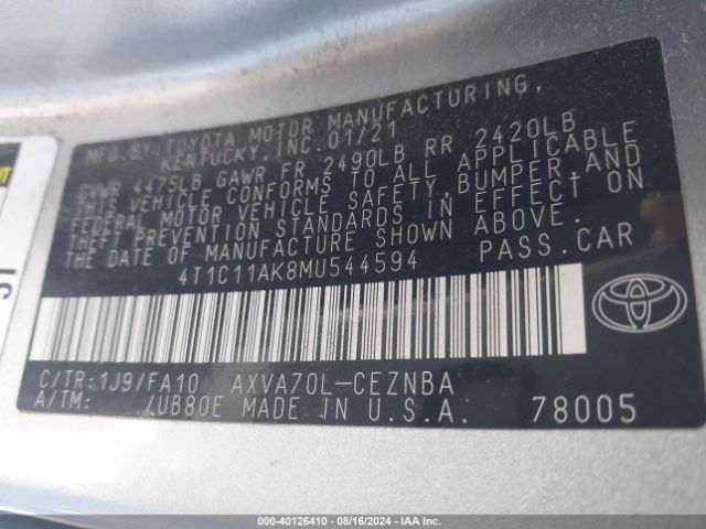 Photo 8 VIN: 4T1C11AK8MU544594 - TOYOTA CAMRY 