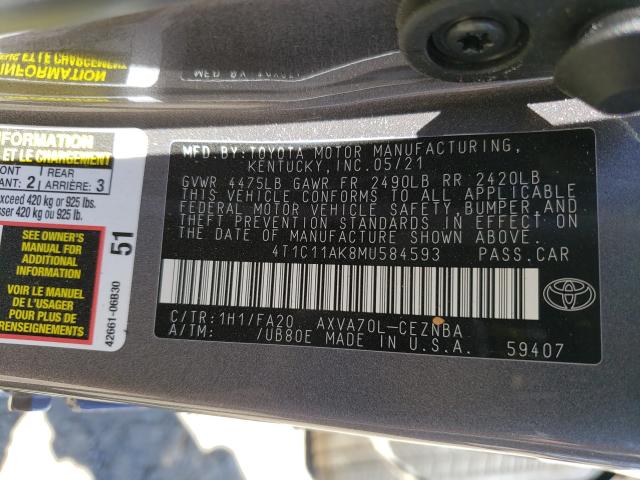 Photo 9 VIN: 4T1C11AK8MU584593 - TOYOTA CAMRY LE 