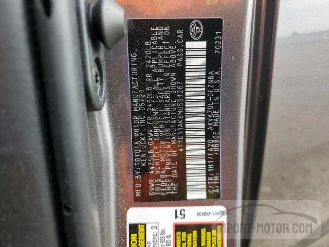 Photo 12 VIN: 4T1C11AK8MU591267 - TOYOTA CAMRY 