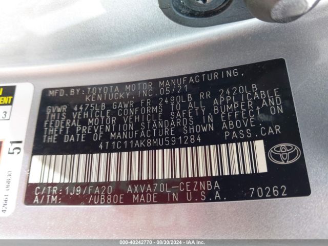 Photo 8 VIN: 4T1C11AK8MU591284 - TOYOTA CAMRY 