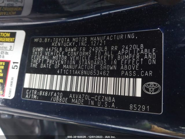 Photo 8 VIN: 4T1C11AK8NU653462 - TOYOTA CAMRY 