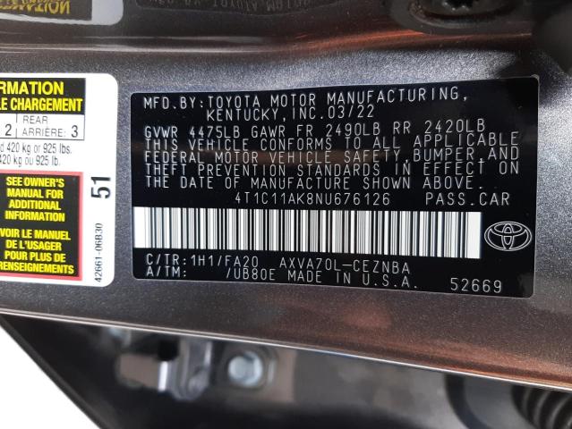 Photo 11 VIN: 4T1C11AK8NU676126 - TOYOTA CAMRY LE 