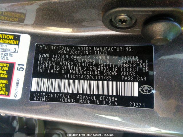 Photo 8 VIN: 4T1C11AK8PU111765 - TOYOTA CAMRY 