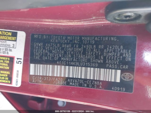 Photo 8 VIN: 4T1C11AK9LU315369 - TOYOTA CAMRY 