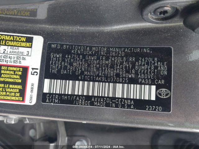 Photo 8 VIN: 4T1C11AK9LU370825 - TOYOTA CAMRY 