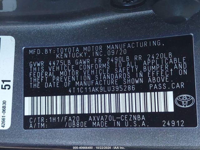 Photo 8 VIN: 4T1C11AK9LU395286 - TOYOTA CAMRY 