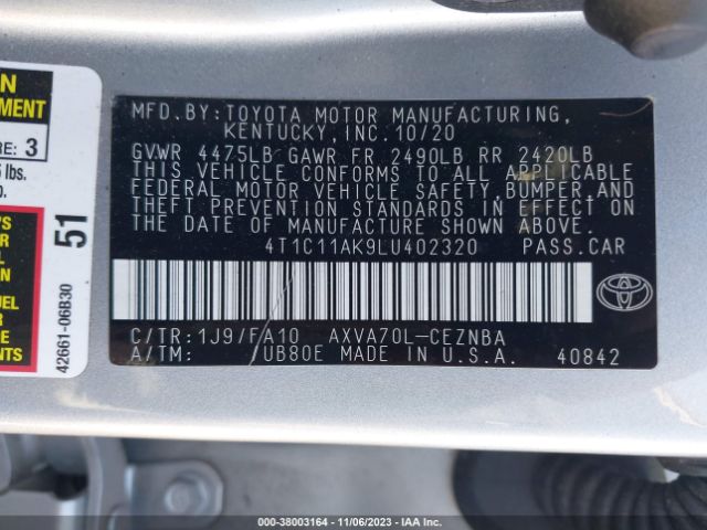 Photo 8 VIN: 4T1C11AK9LU402320 - TOYOTA CAMRY 