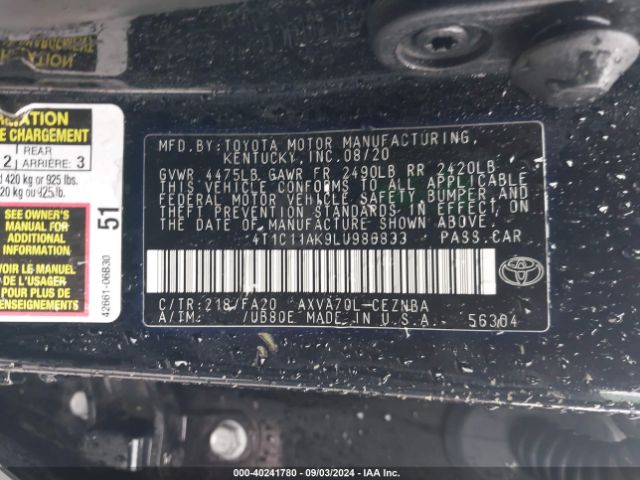 Photo 8 VIN: 4T1C11AK9LU986833 - TOYOTA CAMRY 