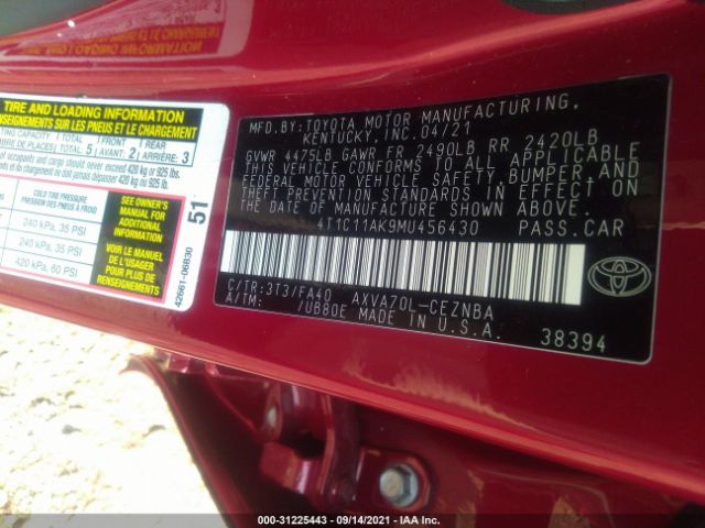 Photo 8 VIN: 4T1C11AK9MU456430 - TOYOTA CAMRY 