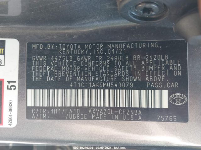 Photo 8 VIN: 4T1C11AK9MU543079 - TOYOTA CAMRY 