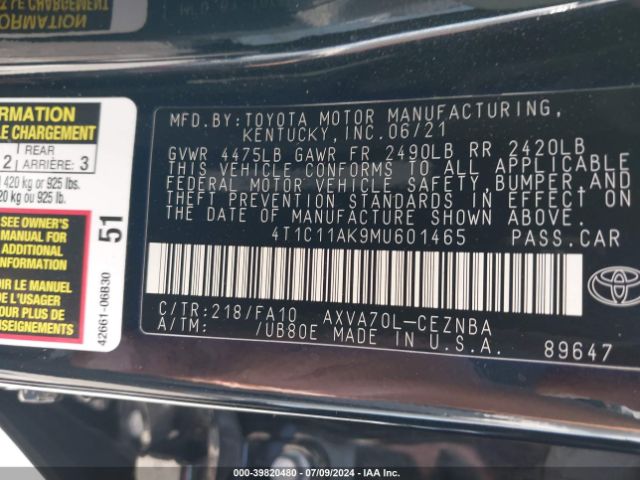 Photo 8 VIN: 4T1C11AK9MU601465 - TOYOTA CAMRY 