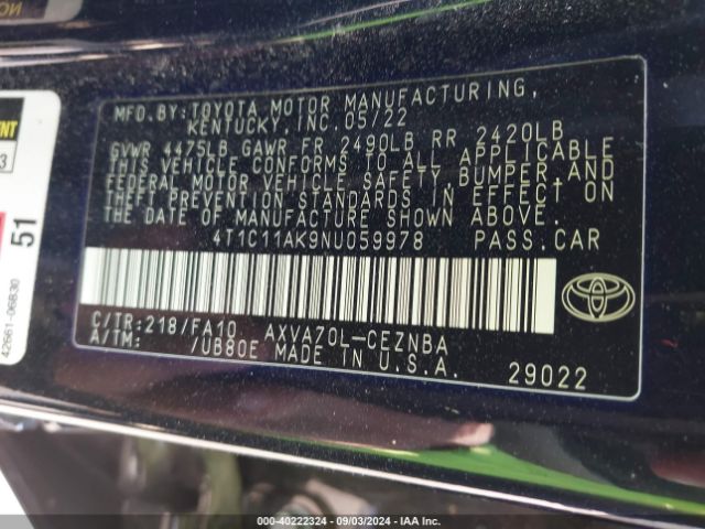 Photo 8 VIN: 4T1C11AK9NU059978 - TOYOTA CAMRY 