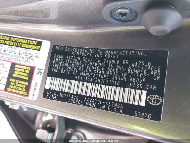 Photo 8 VIN: 4T1C11AK9NU621040 - TOYOTA CAMRY 