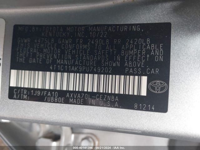 Photo 8 VIN: 4T1C11AK9PU749202 - TOYOTA CAMRY 