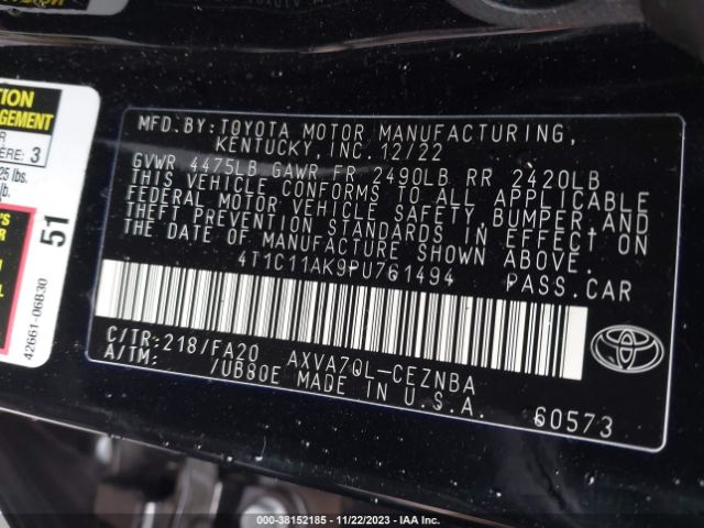 Photo 8 VIN: 4T1C11AK9PU761494 - TOYOTA CAMRY 