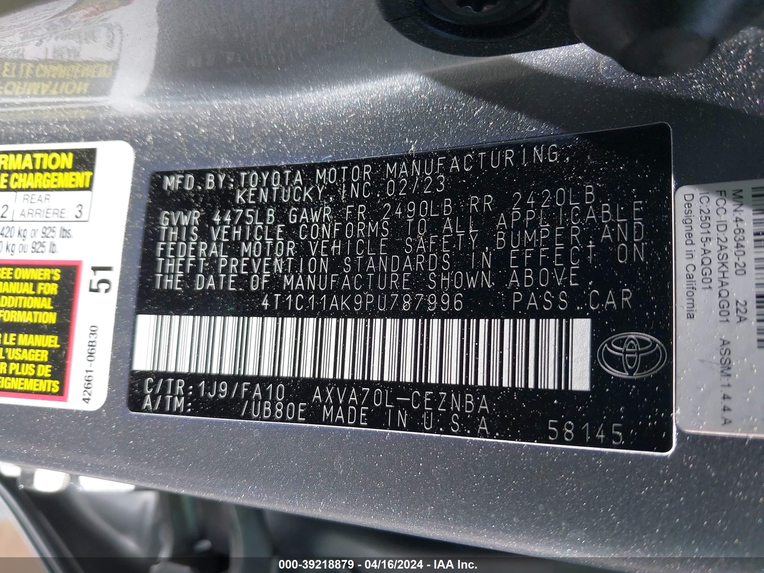 Photo 8 VIN: 4T1C11AK9PU787996 - TOYOTA CAMRY 