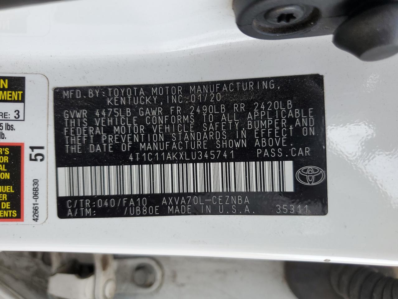 Photo 12 VIN: 4T1C11AKXLU345741 - TOYOTA CAMRY LE 