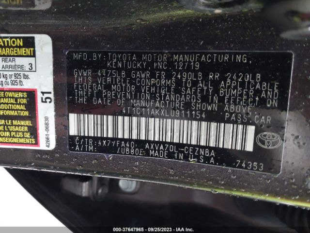 Photo 8 VIN: 4T1C11AKXLU911154 - TOYOTA CAMRY 