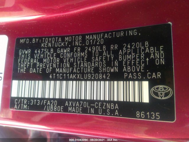 Photo 8 VIN: 4T1C11AKXLU920842 - TOYOTA CAMRY 