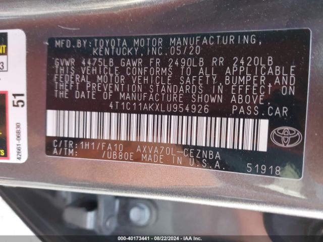 Photo 8 VIN: 4T1C11AKXLU954926 - TOYOTA CAMRY 