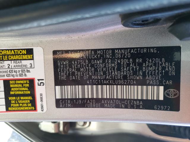 Photo 9 VIN: 4T1C11AKXLU962704 - TOYOTA CAMRY LE 