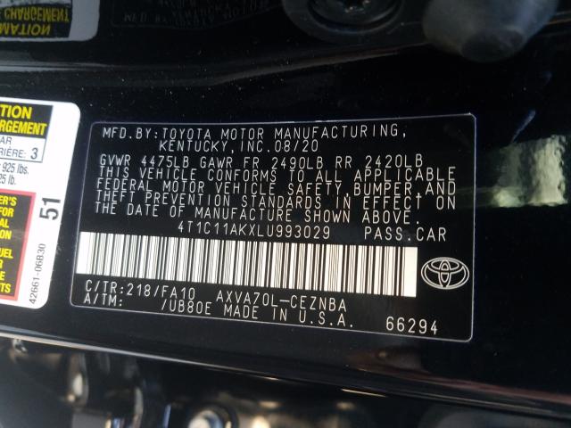 Photo 9 VIN: 4T1C11AKXLU993029 - TOYOTA CAMRY LE 