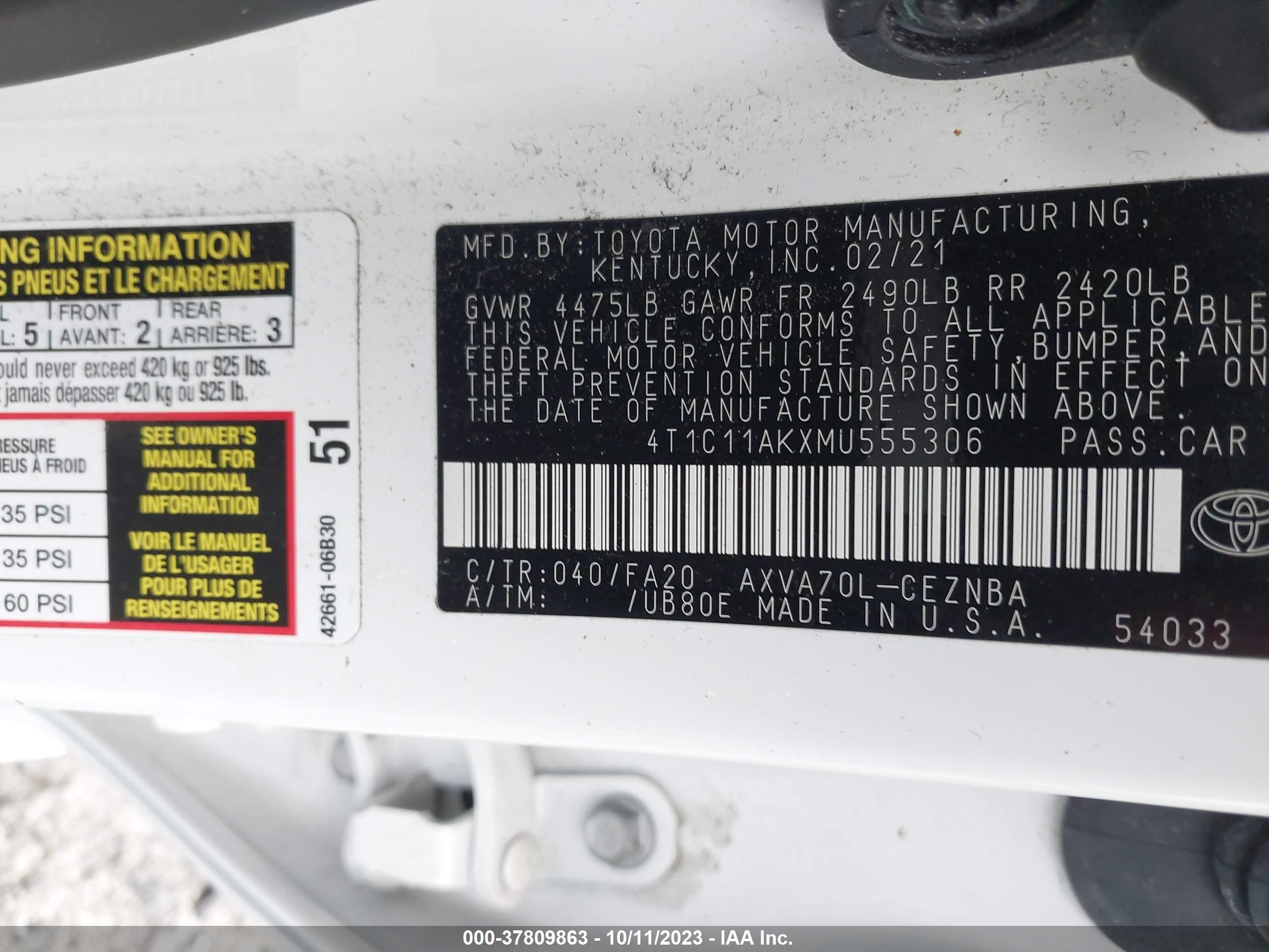 Photo 8 VIN: 4T1C11AKXMU555306 - TOYOTA CAMRY 