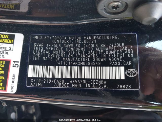 Photo 8 VIN: 4T1C11AKXMU596549 - TOYOTA CAMRY 