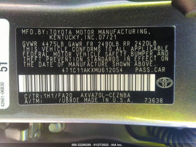 Photo 8 VIN: 4T1C11AKXMU612054 - TOYOTA CAMRY 