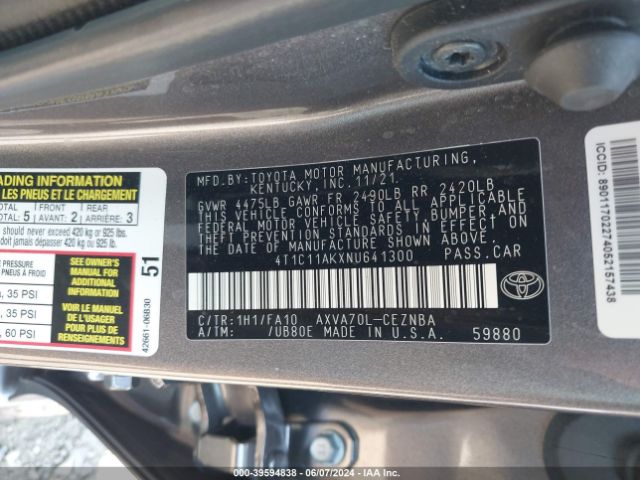 Photo 8 VIN: 4T1C11AKXNU641300 - TOYOTA CAMRY 