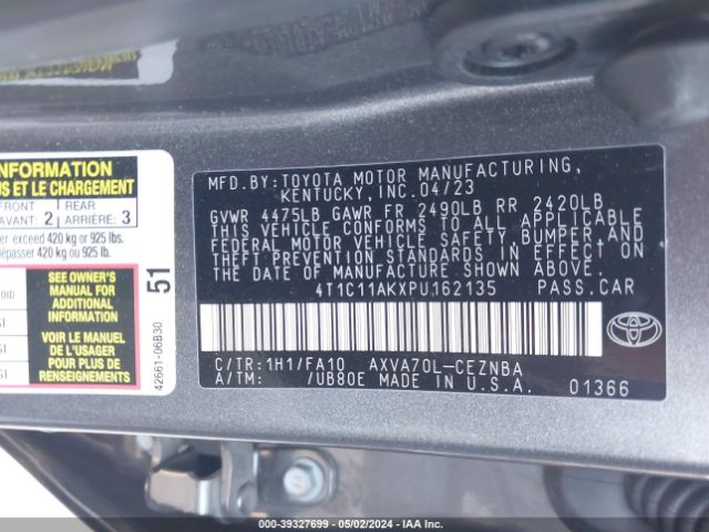 Photo 8 VIN: 4T1C11AKXPU162135 - TOYOTA CAMRY 