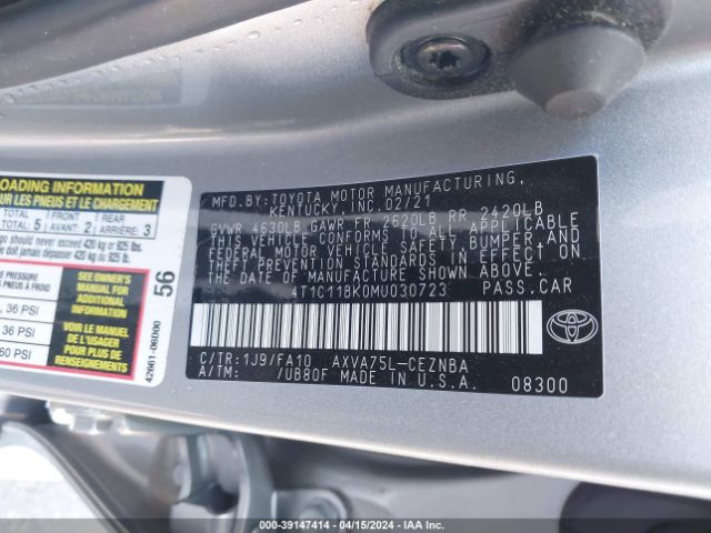 Photo 8 VIN: 4T1C11BK0MU030723 - TOYOTA CAMRY 