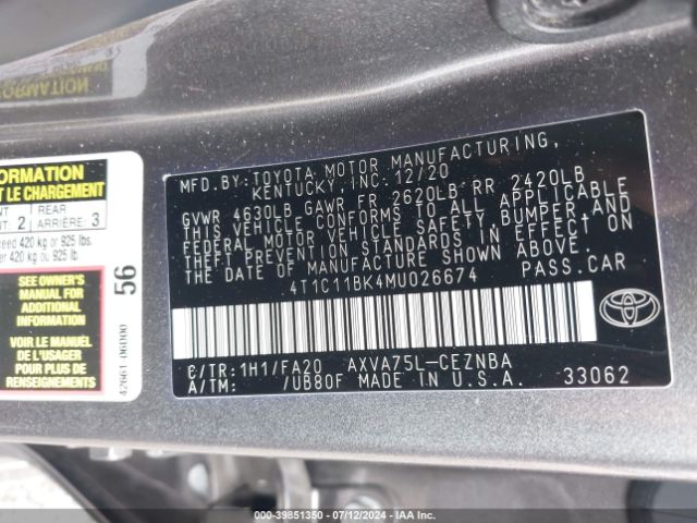 Photo 8 VIN: 4T1C11BK4MU026674 - TOYOTA CAMRY 