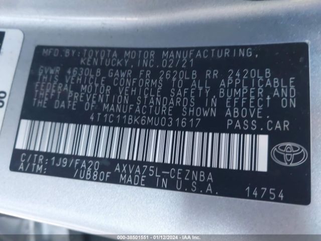 Photo 8 VIN: 4T1C11BK6MU031617 - TOYOTA CAMRY 