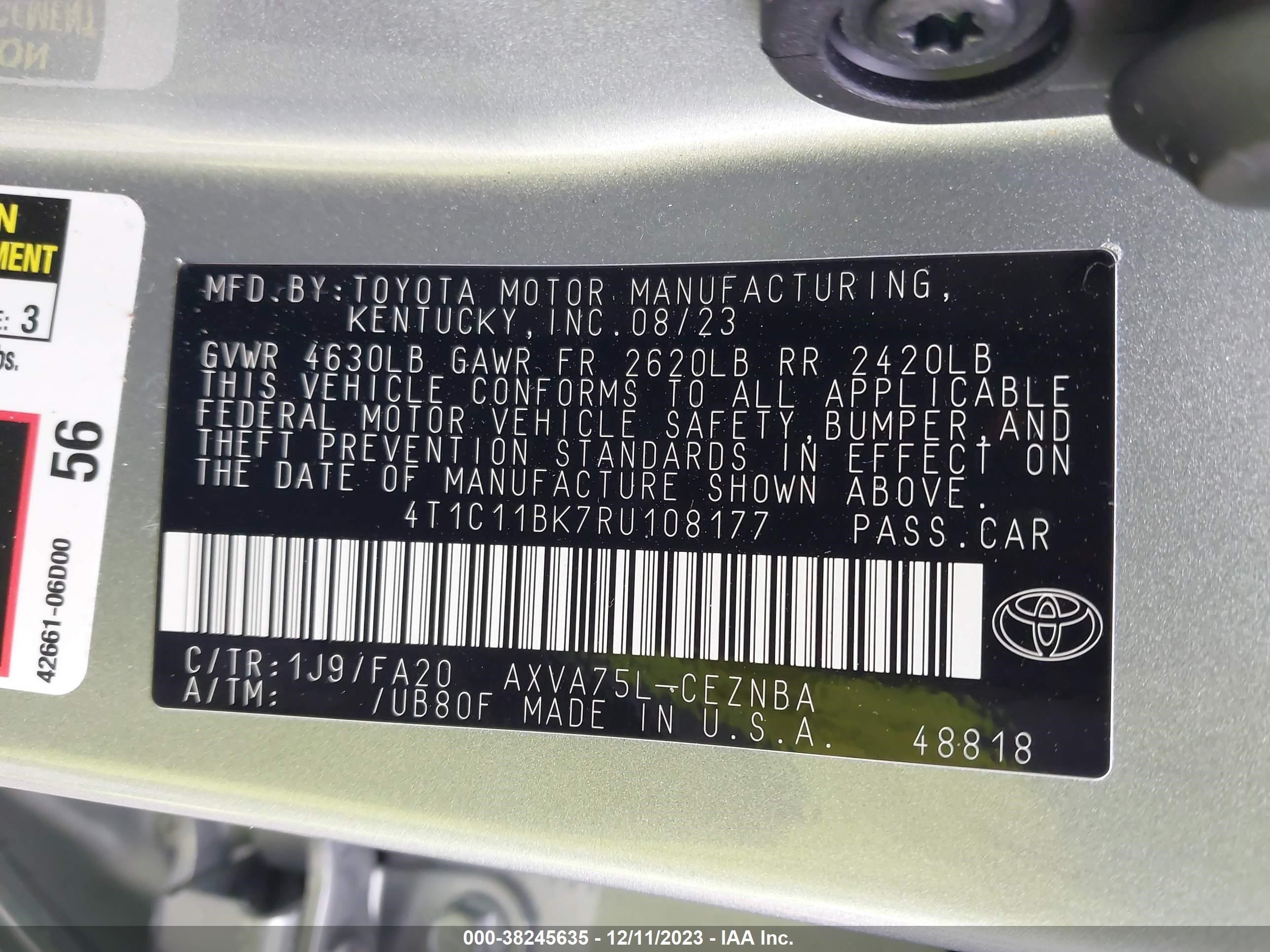 Photo 8 VIN: 4T1C11BK7RU108177 - TOYOTA CAMRY 