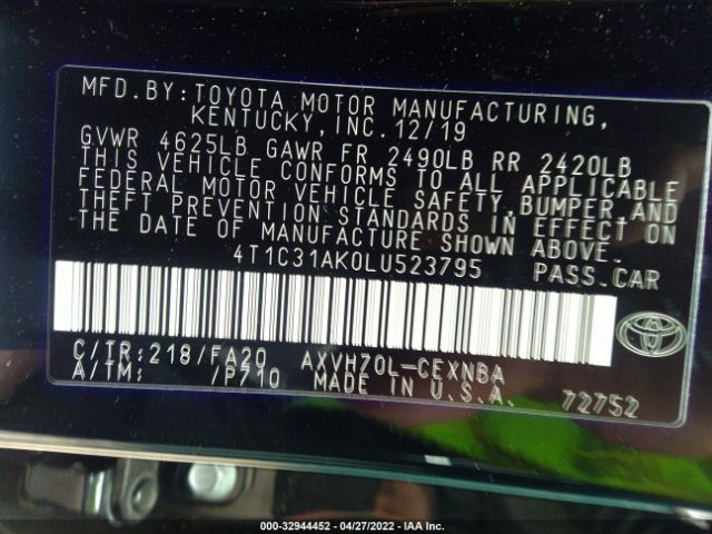 Photo 8 VIN: 4T1C31AK0LU523795 - TOYOTA CAMRY 