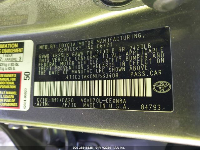 Photo 8 VIN: 4T1C31AK0MU563408 - TOYOTA CAMRY 