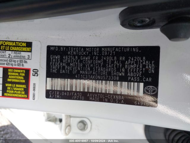 Photo 8 VIN: 4T1C31AK0NU573308 - TOYOTA CAMRY 