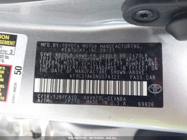 Photo 8 VIN: 4T1C31AK0NU574121 - TOYOTA CAMRY 